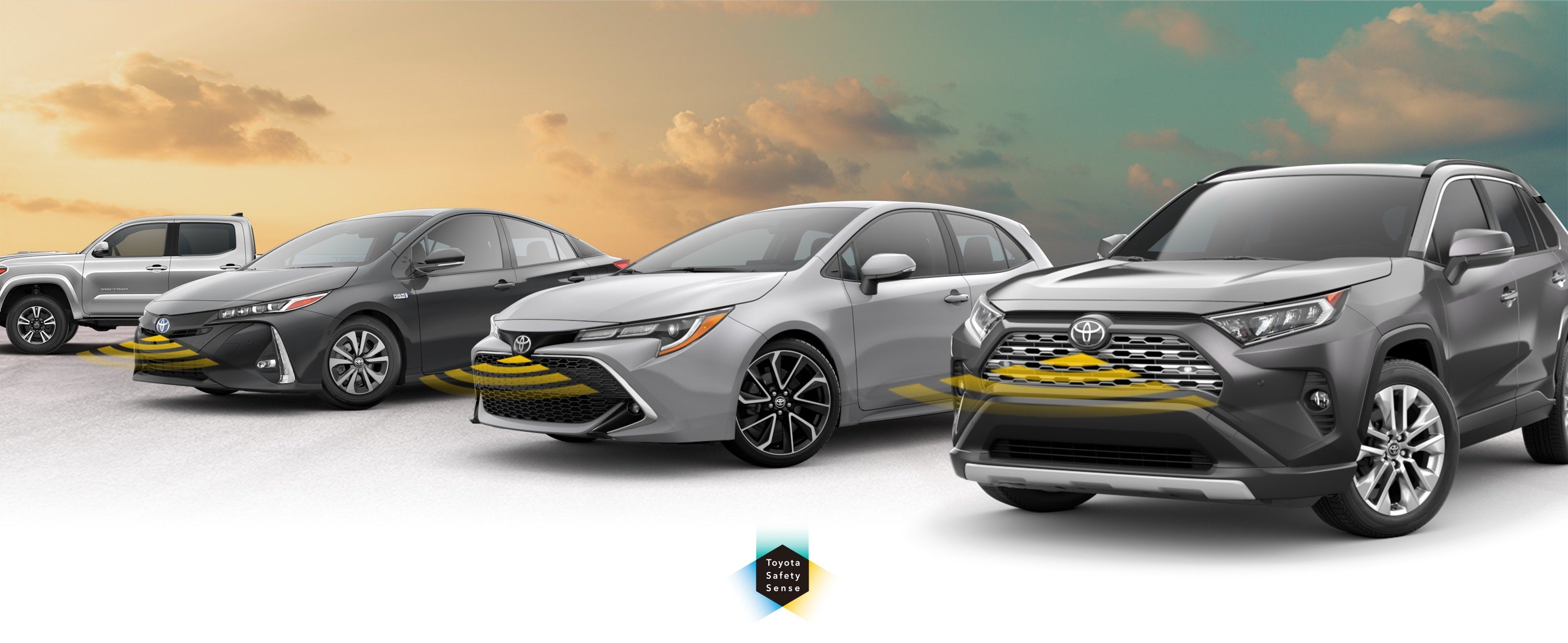 Toyota Safety Sense: Designed for Safety. Options shown on Toyota models including RAV4, Tacoma, and Camry, available now at DARCARS 355 Toyota of Rockville in Rockville MD.