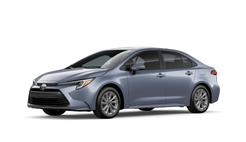 2026 Toyota Corolla Hybrid XLE in Celestite Gray, shown in a 3/4 front driver side.