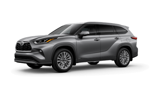 2026 Toyota Highlander 25th Edition Hybrid in Heavy Metal, shown in a 3/4 front driver side.