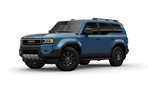 2026 Toyota Land Cruiser Hybrid in Heritage Blue, shown in a 3/4 front driver side.